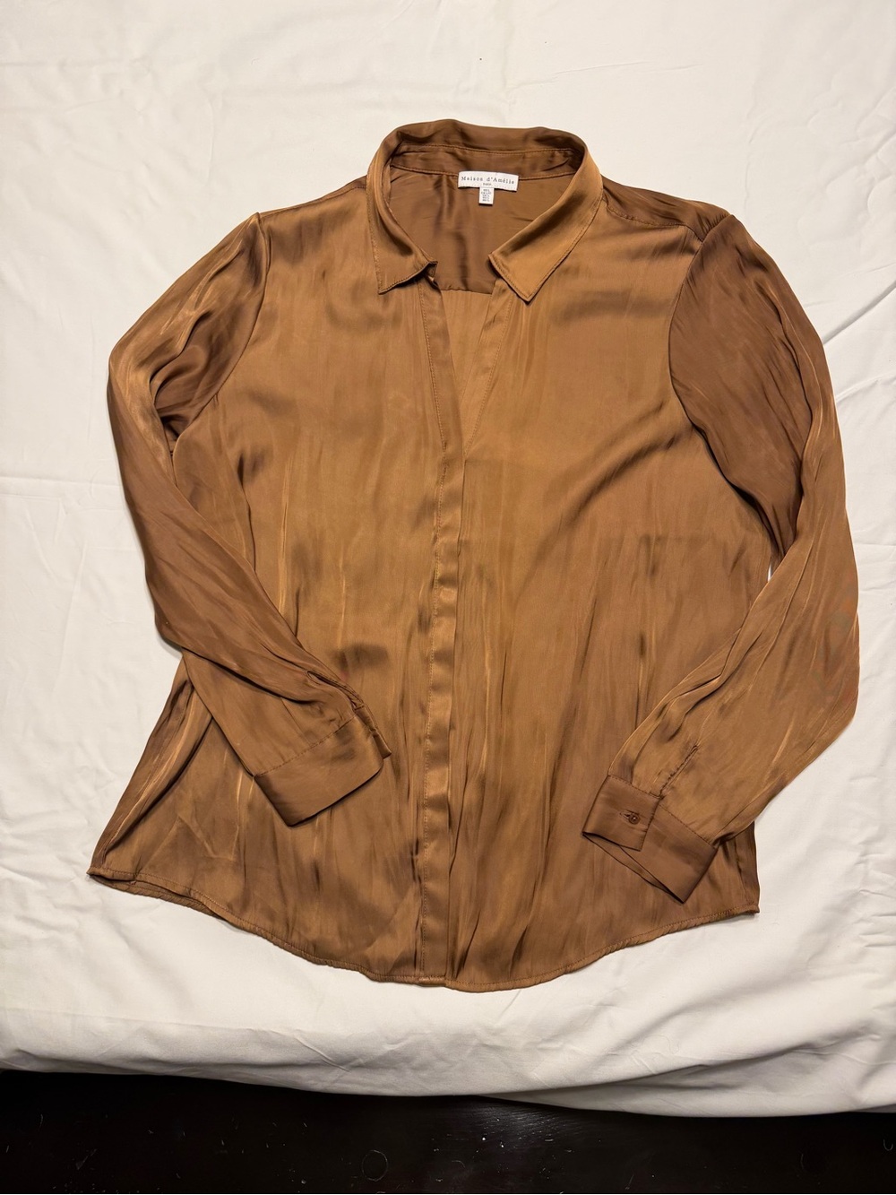 Madison D’Amilie Satin-Like Long-Sleeve Blouse in Copper Large 1098